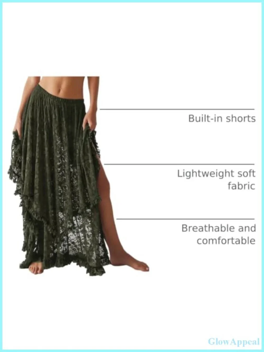 Womens Floral Lace Maxi Skirt Asymmetrical Boho Ruffle Hem Elastic Waist Sheer